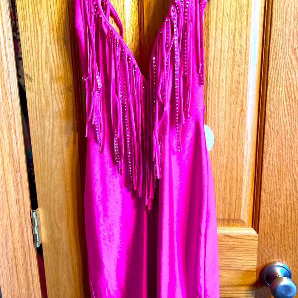 Hot pink rhinestone and fringe party dress. Never worn!